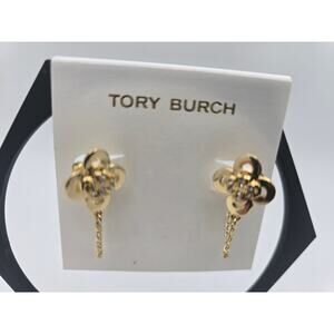 Tory Burch Kira Clover Gold Tone Front/Back Pave Drop Earrings-MSRP=$148.00 NWOT